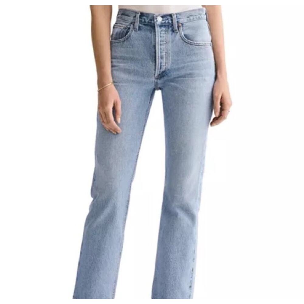 AGOLDE Ripley High Rise Straight Fray Ankle Jeans Riptide Wash 100% Cotton Sz 25